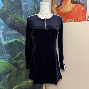 vintage 579 y2k navy velour mini dress sporty stripe zip front